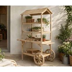 Expositor de Madera Natural con Ruedas de Abeto de 115 cm MB-224501