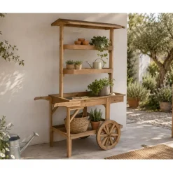 Expositor de Madera Tipo Carro con Ruedas Natural de 108 cm MB-218221