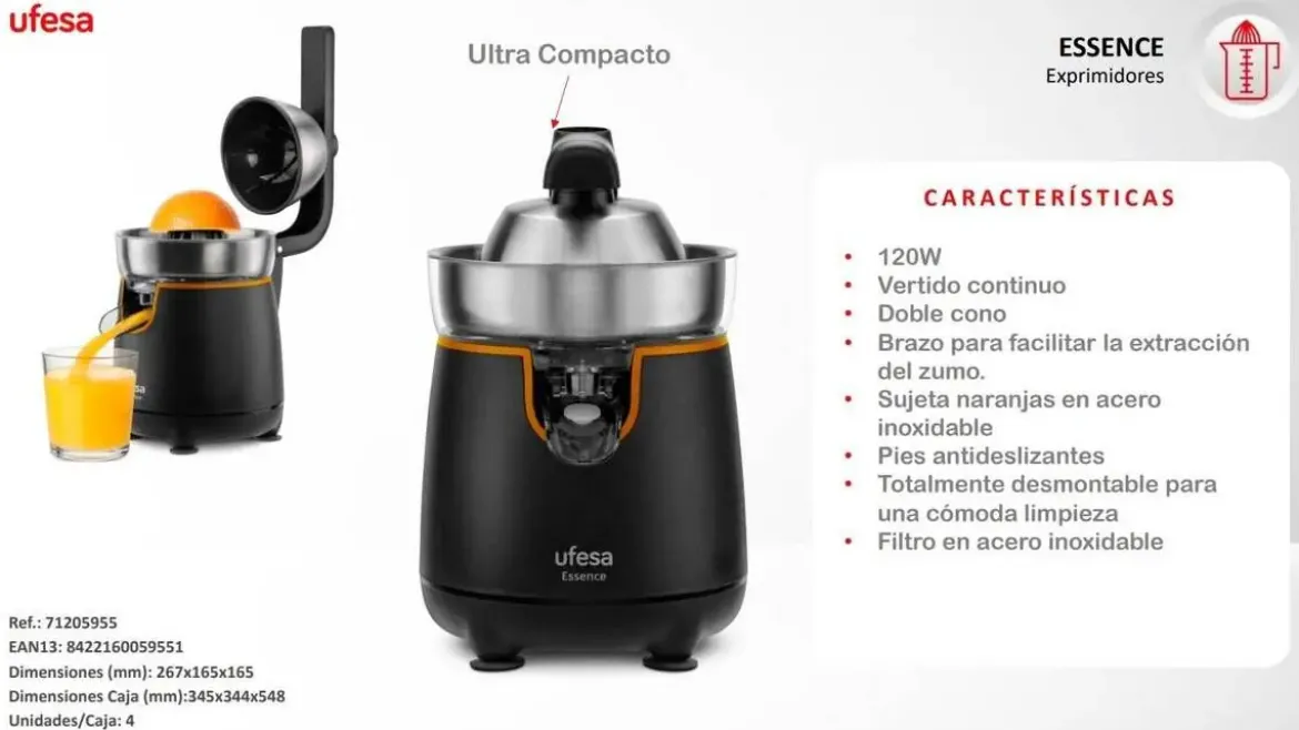 Exprimidor UFESA 120w Vertido Continúo ESSENCE