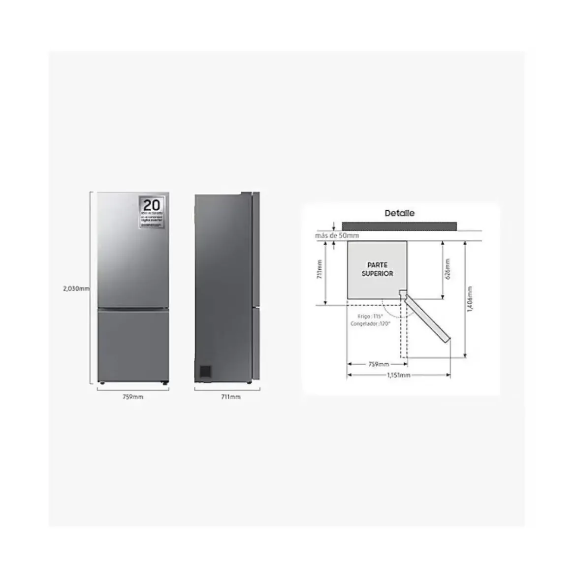 Frigorífico Combi SAMSUNG 203 cm 538 Litros Clase E RB53DG703ES9