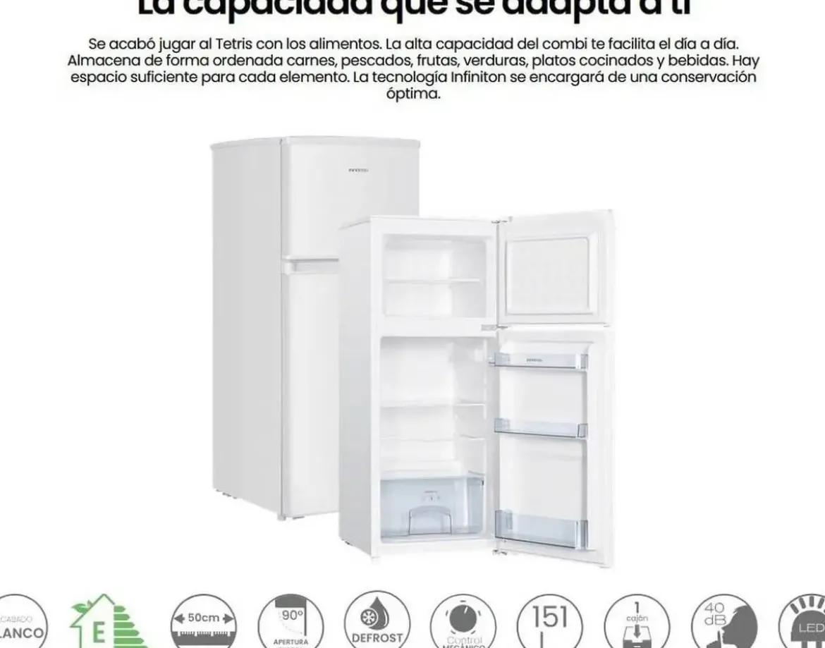 Frigorífico Dos Puertas 151L Defrost INFINITON FG151D12BEV