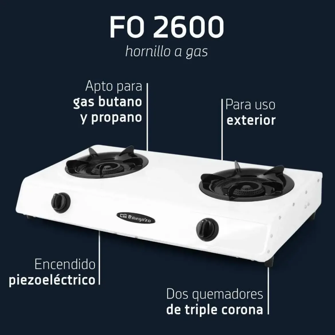 Hornillo 2 Fuegos Sobremesa Orbegozo FO2600