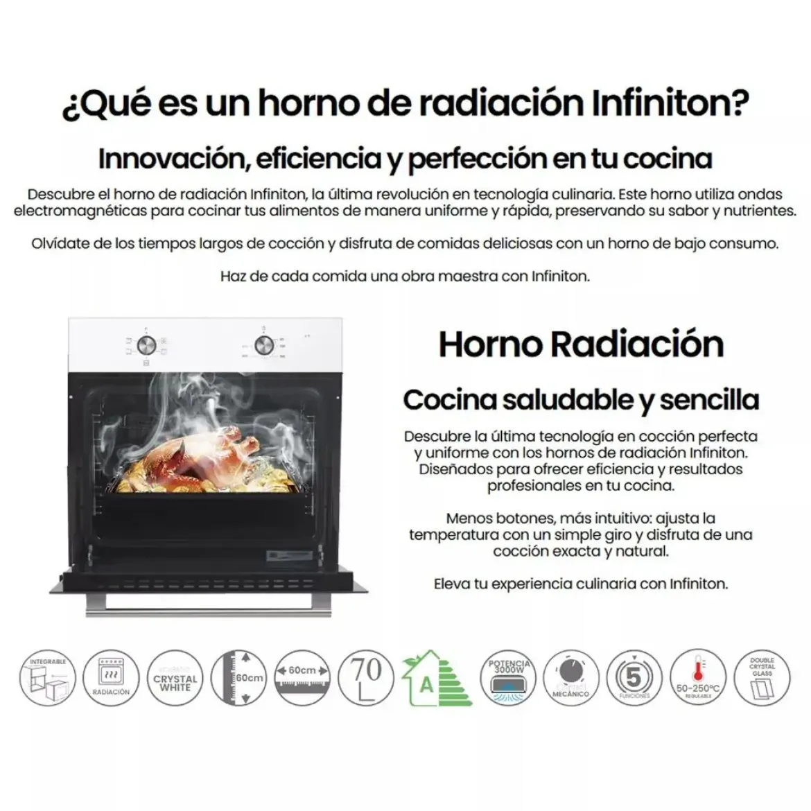 Horno Multifunción Radiación Cristal Blanco 70 L A INFINITON WF470