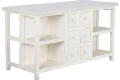 Isla de Cocina con Encimera de Mármol y Cajones Color Blanco MB-224036