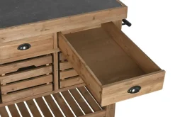 Isla de Cocina de Abeto con Piedra Sinterizada 6 Cajones MB-219473