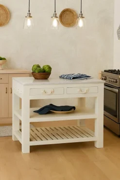 Isla de Cocina de Madera con Encimera de Mármol MB-224037