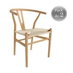 Juego de dos sillas con Asiento de Cuerda Natural y Estructura de Madera Haya Natural ETNA CG1914HC