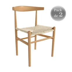 Juego de dos sillas con Asiento de Cuerda Natural y Estructura de Madera Haya Natural FUJI CG1916HC