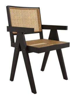Juego de dos sillas con Asiento de Ratán y Estructura de Madera de Fresno Color negro con brazos ENEA CG3006NR