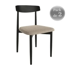 Juego de dos sillas con Asiento Tapizado Color Hueso en Tela y Estructura de Madera Negra MALMO CG3000HU