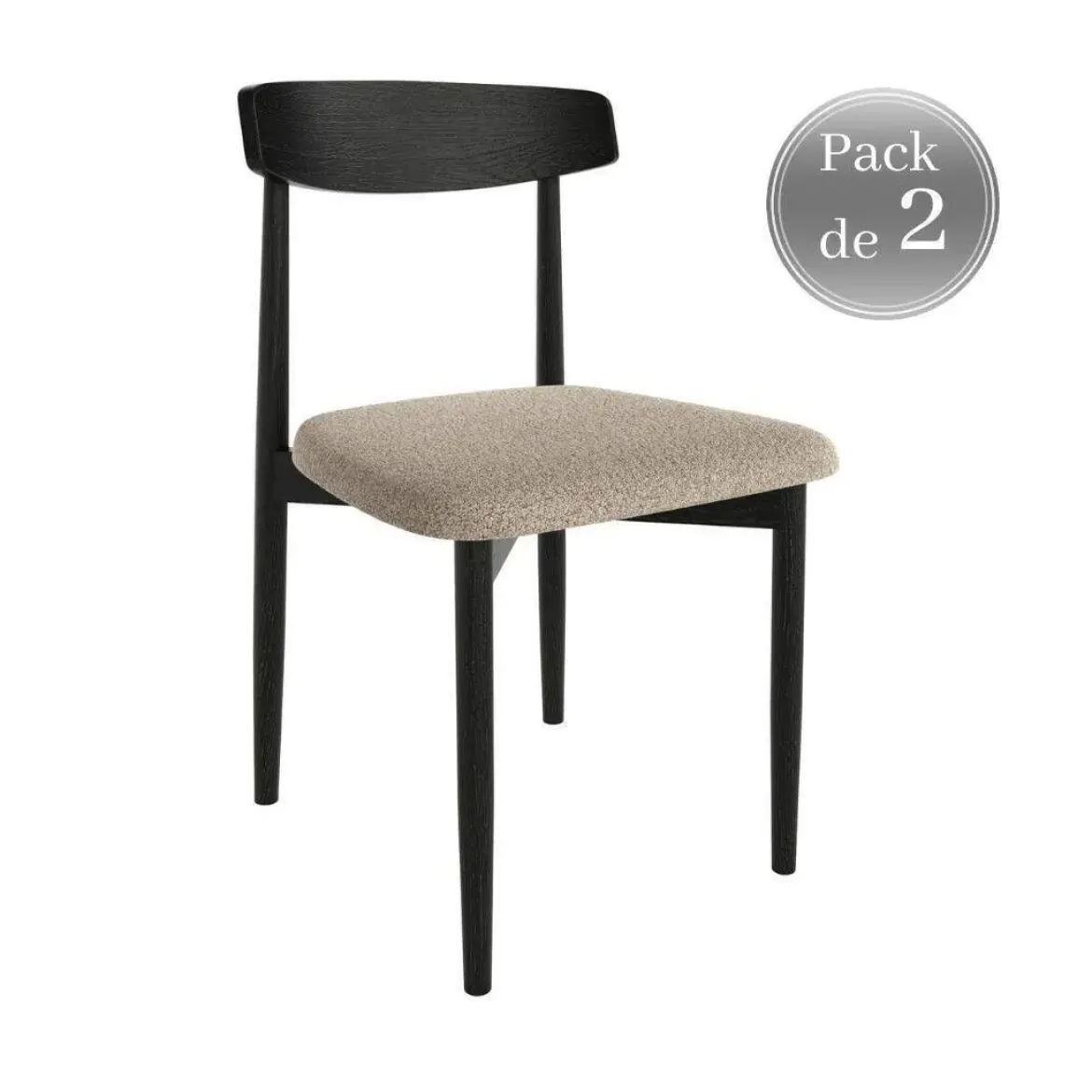 Juego de dos sillas con Asiento Tapizado Color Hueso en Tela y Estructura de Madera Negra MALMO CG3000HU