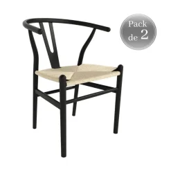 Juego de dos sillas con Asiento de Cuerda Natural y Estructura de Madera Haya Negra ETNA CG3002NC