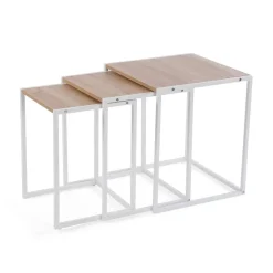 Juego de 3 Mesas Auxiliares de Madera y Metal TILO Claras 21300071