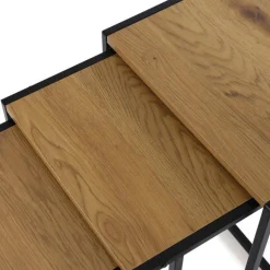 Juego de 3 Mesas Auxiliares de Madera y Metal TILO Oscuras 21300073