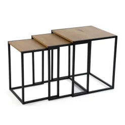 Juego de 3 Mesas Auxiliares de Madera y Metal TILO Oscuras 21300073