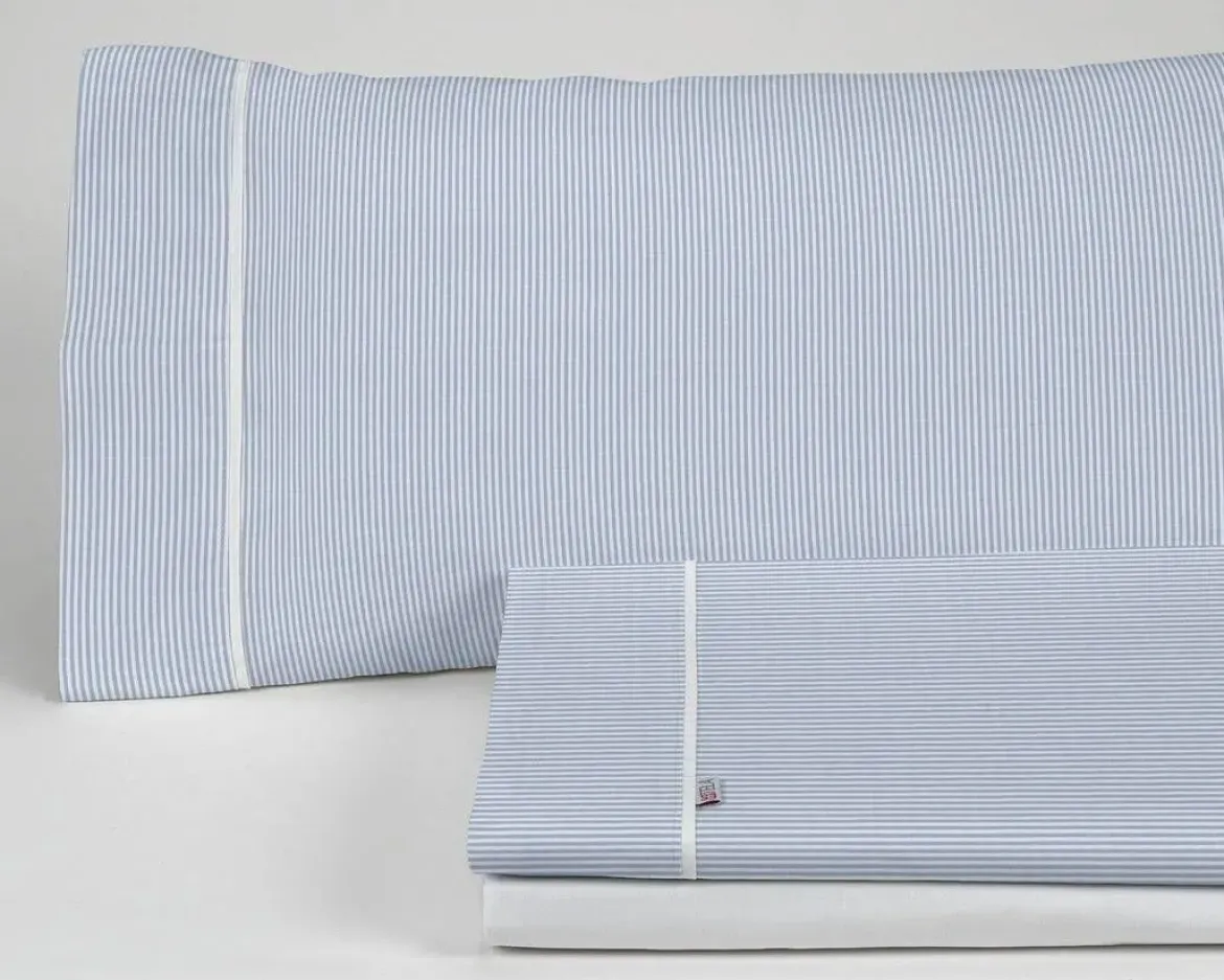 Juego de Sábanas 200 hilos Cama 150 GRETA Azul 2 Almohadas