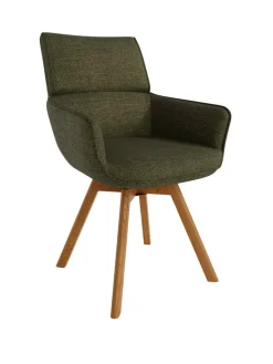 Juego de 2 Sillas Giratorias de 360° con Respaldo y Asiento Tapizados y Patas de Madera LIVERPOOL