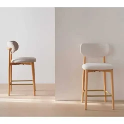 Juego de 2 Taburetes con Respaldo de Madera de Roble Tapizado Blanco GABAR 11681