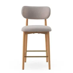 Juego de 2 Taburetes con Respaldo de Madera de Roble Tapizado Beige GABAR 11682
