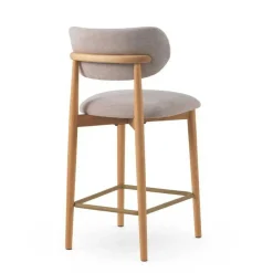 Juego de 2 Taburetes con Respaldo de Madera de Roble Tapizado Beige GABAR 11682