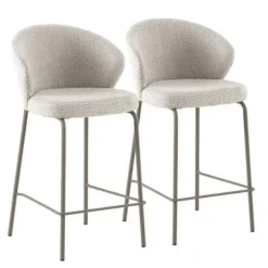 Juego de 2 Taburetes con Respaldo Tapizados en Chenilla con Patas Metal GABAR