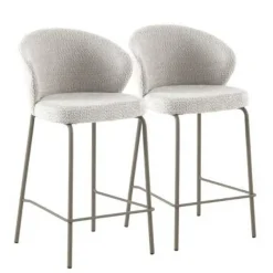 Juego de 2 Taburetes con Respaldo Tapizados en Chenilla con Patas Metal GABAR
