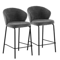 Juego de 2 Taburetes con Respaldo Tapizados en Chenilla con Patas Metal GABAR