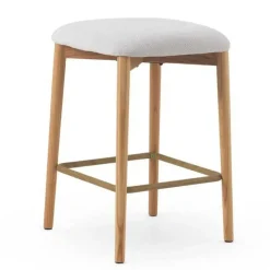 Juego de 2 Taburetes Tapizados Blancos de Madera de Roble Natural GABAR 11683