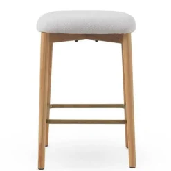Juego de 2 Taburetes Tapizados Blancos de Madera de Roble Natural GABAR 11683