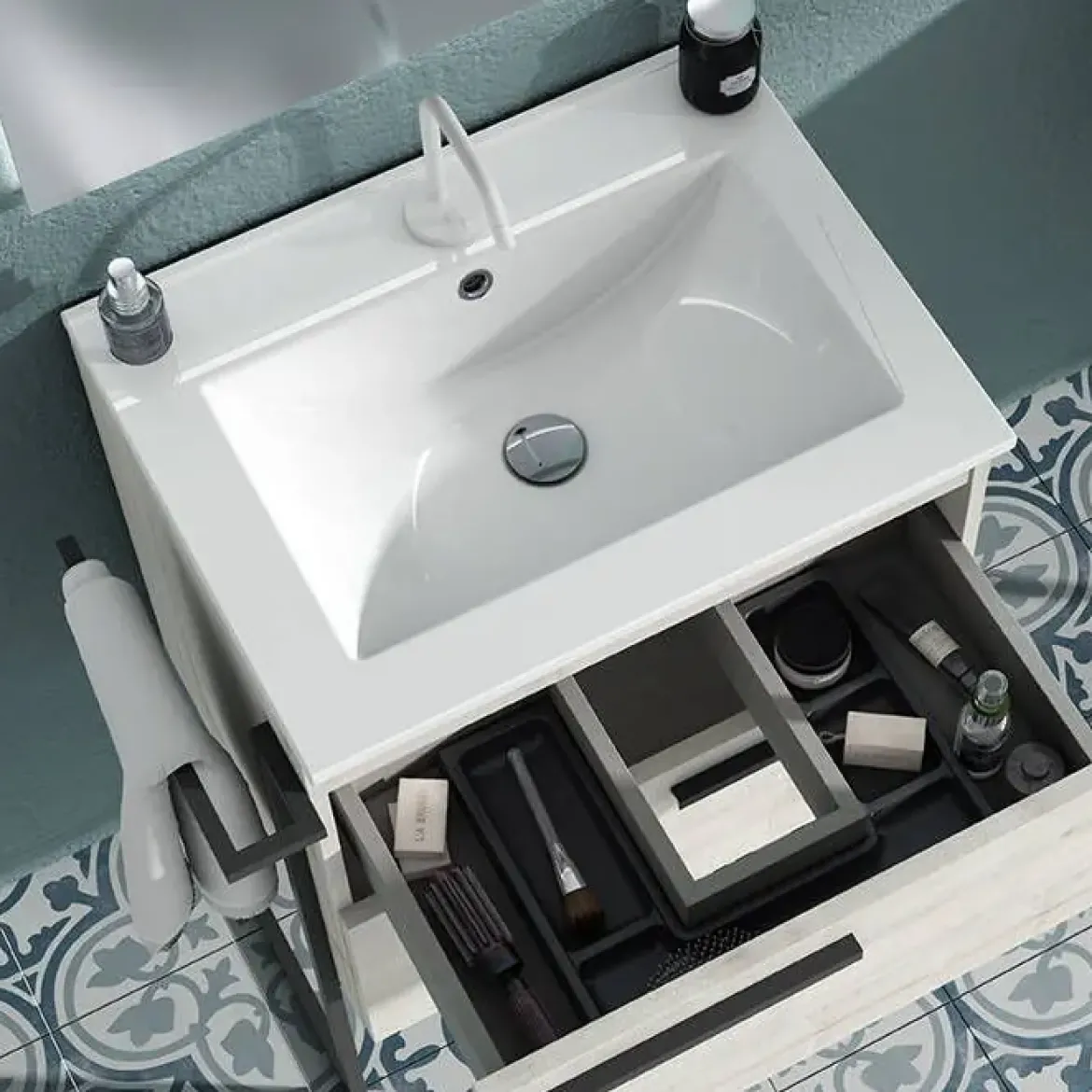 Lavabo de Baño Rectangular en Cerámica Blanco FLAT 80022
