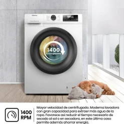 Lavadora Hisense 8kg 1400rpm A+++ Vapor 54cm WF1Q8041BW