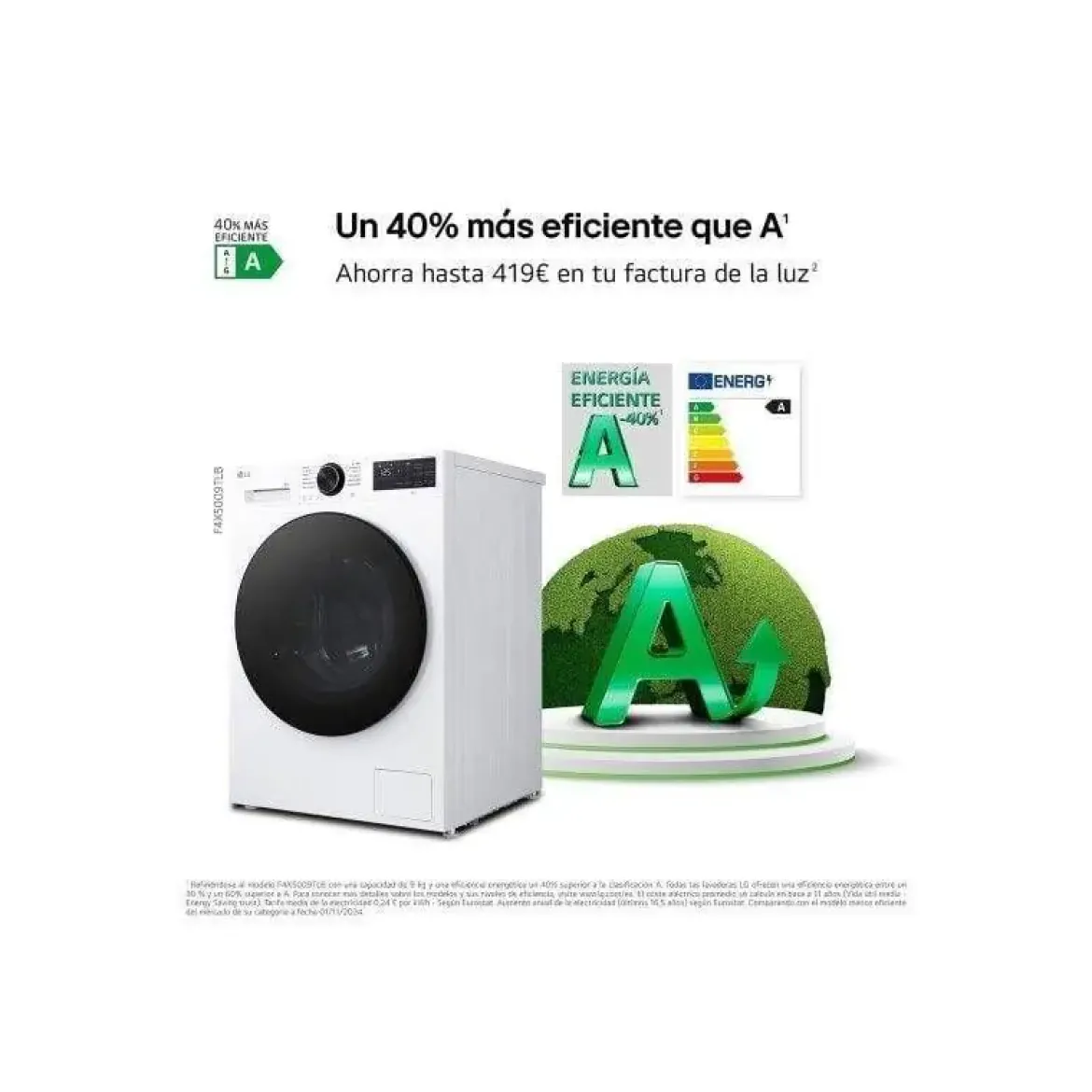 Lavadora 9 Kg 1400 Rpm Clase A LG F4X5OO9TLB