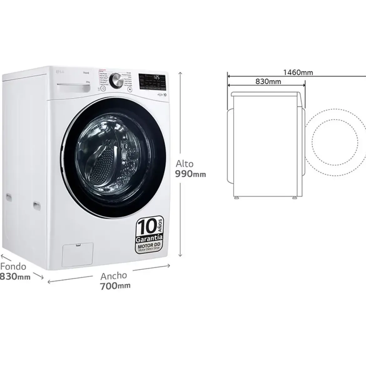 Lavadora LG 20 kg 1000 rpm Steam Blanca F0P3CYV2W