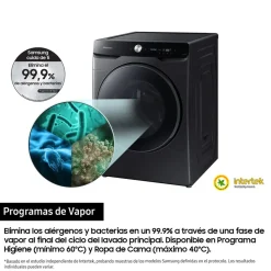 Lavadora SAMSUNG 20kg 1000rpm WiFi AI EcoBubble Clase A WF20DG8650BVU3