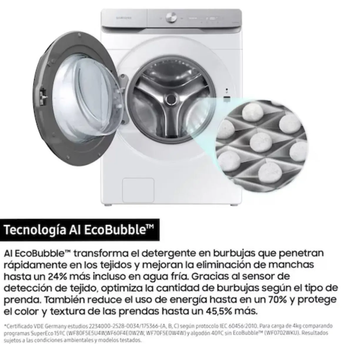 Lavadora SAMSUNG 20kg 1000rpm WiFi AI EcoBubble Clase A WF20DG8650BWU3