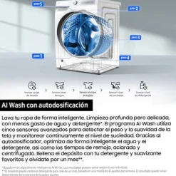Lavadora SAMSUNG 20kg 1000rpm WiFi AI EcoBubble Clase A WF20DG8650BWU3