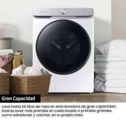 Lavadora SAMSUNG 20kg 1000rpm WiFi AI EcoBubble Clase A WF20DG8650BWU3