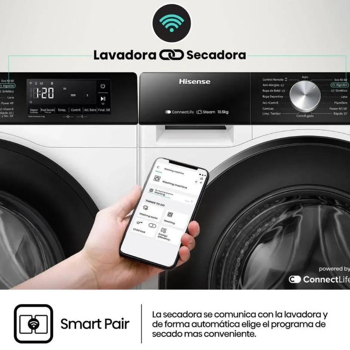 Lavasecadora 8 kg/5 kg 1400 Rpm Clase A Color Blanco HISENSE WD3S8043BW3
