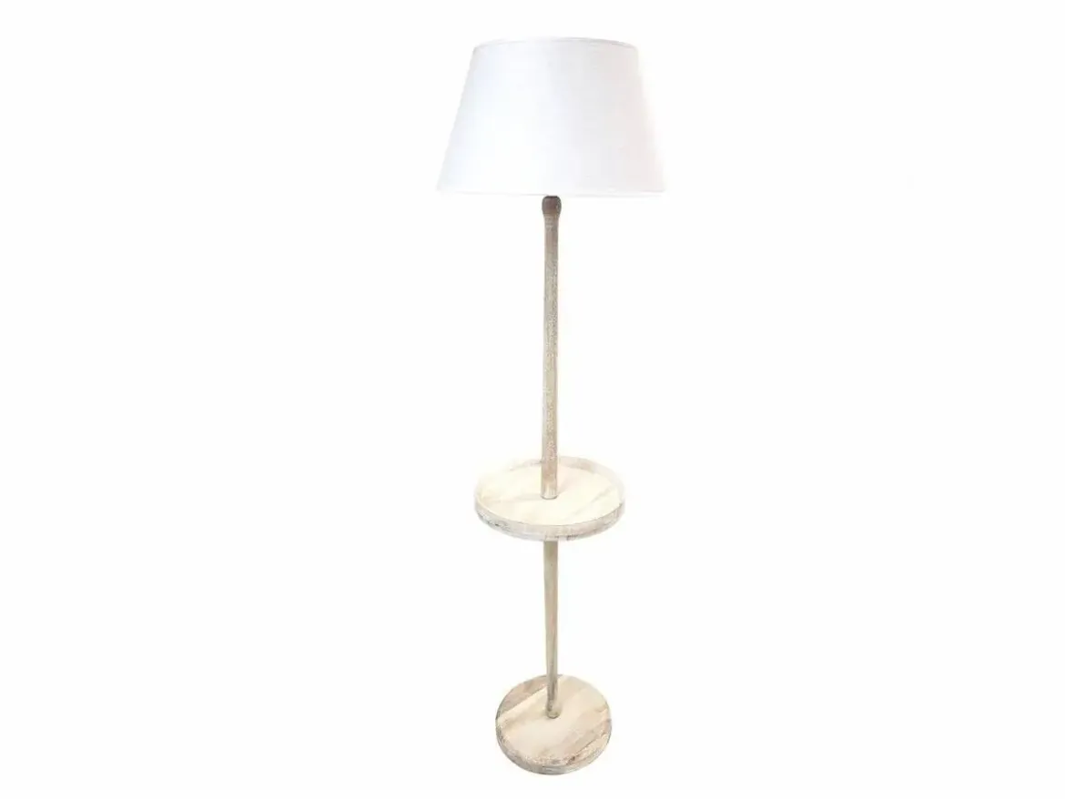 Lámpara de Pie 161 cm con Pantalla Blanca y Pie de Madera SOVAL 51-207