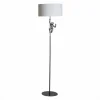 Lámpara de Pie con una Figura de Mono Estructura de Resina Color Plata y Pantalla de Tela Blanca55-468