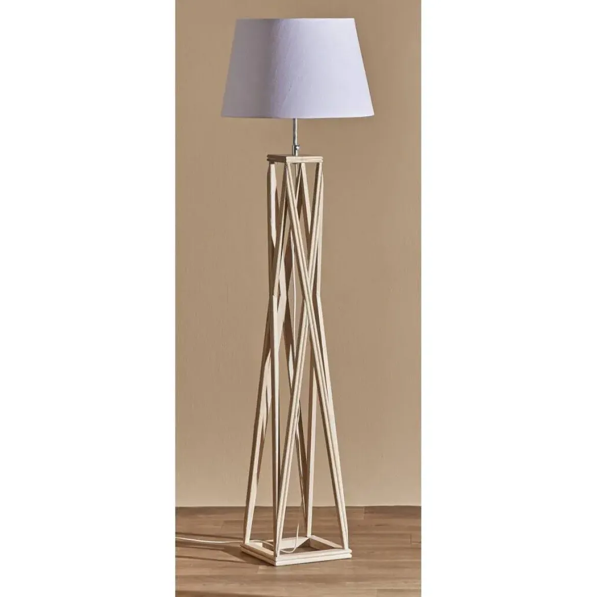 Lámpara de Pie de Madera Natural con Pantalla Blanca PIKE 51-204