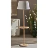 Lámpara de Pie de Madera Natural con Bandeja Redonda y Pantalla de Tela Blanca 51-215