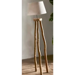 Lámpara de Pie MILETO Patas Forma trípode de Madera Natural y Pantalla Beige 32-218