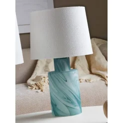 Lámpara de Sobremesa 50 cm Vidrio Aguas Verdes y Pantalla Estuco URANO 57-801