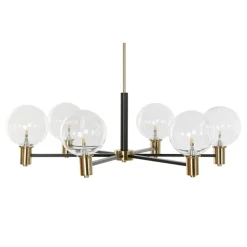 Lámpara de Techo Estructura de Metal Color Dorado y Negro con 6 Bombillas de Cristal LA-206013