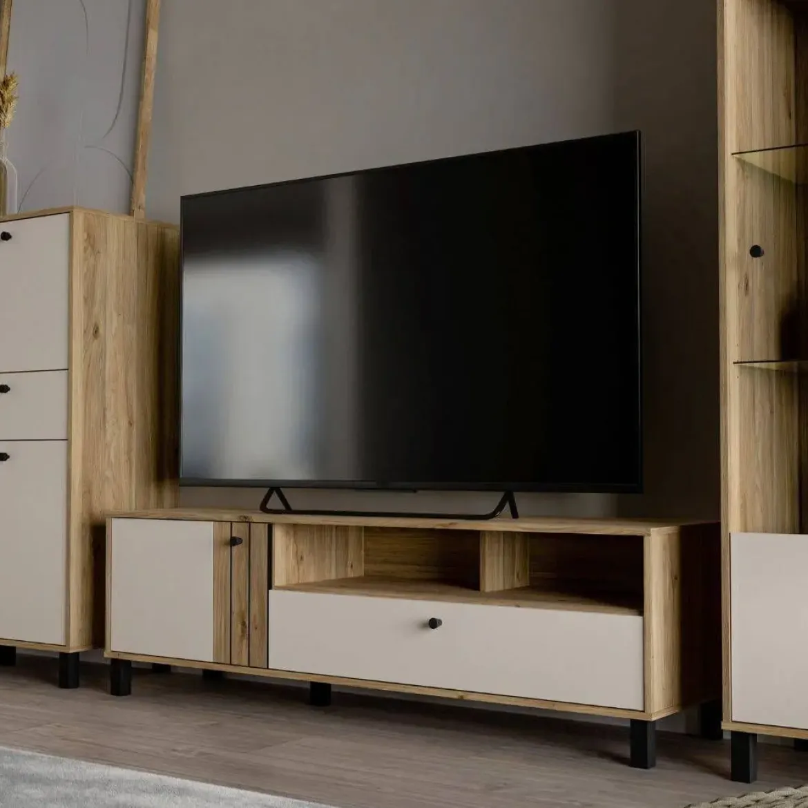Módulo de TV en Roble y Sand con 1 Puerta y 1 Cajón KILLARNEY KQLT122L-M802