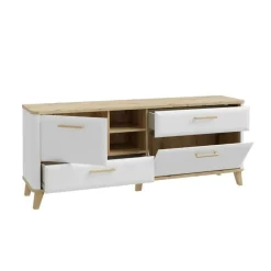 Módulo TV 2 Puertas y 2 Cajones Blanco y Roble WARDIOL WRDT233L-M982