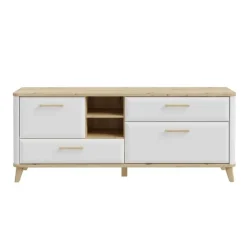 Módulo TV 2 Puertas y 2 Cajones Blanco y Roble WARDIOL WRDT233L-M982