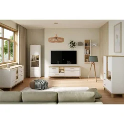 Módulo TV 2 Puertas y 2 Cajones Blanco y Roble WARDIOL WRDT233L-M982