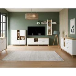 Módulo TV 2 Puertas y 2 Cajones Blanco y Roble WARDIOL WRDT233L-M982